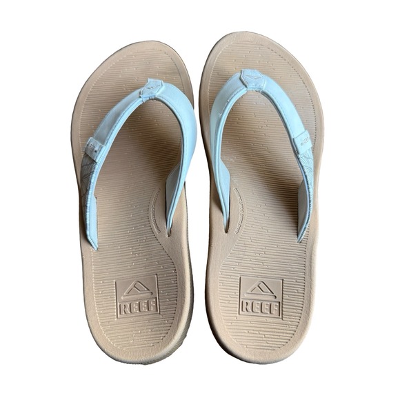 Reef Santa Ana Womens Flip Flop Sandals White Tan Palm Leaf Print Size 9 G-22 - Picture 4 of 8
